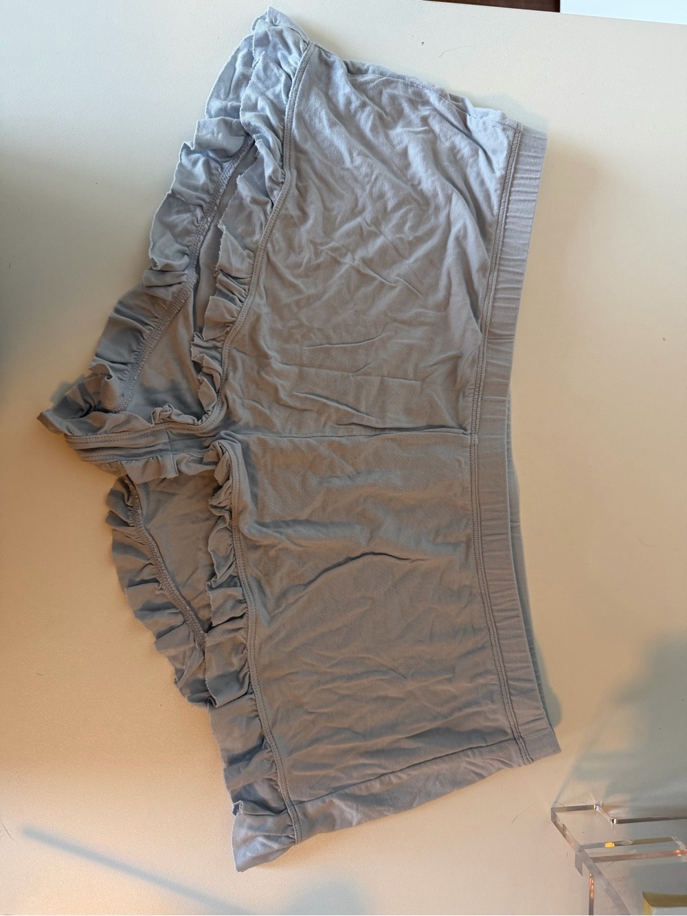 SKIMS Light Blue-ish Grey Ruffle-Trim Sleep Shorts & Long Sleeve Cropped Shirt